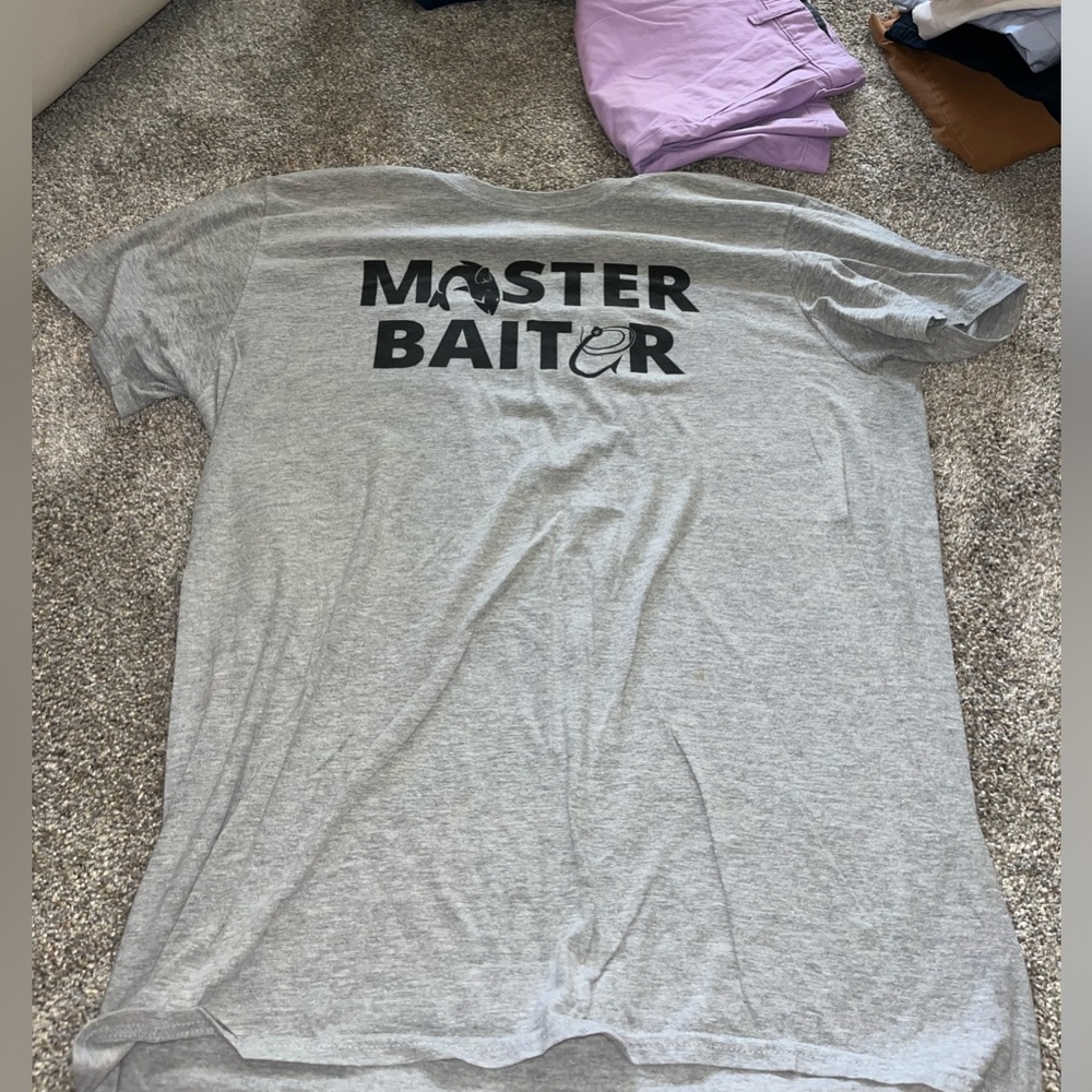 Funny Men’s Master Baiter Graphic Tee Gray Size Large